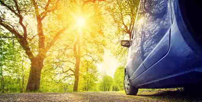 Voiture dans le soleil du printemps